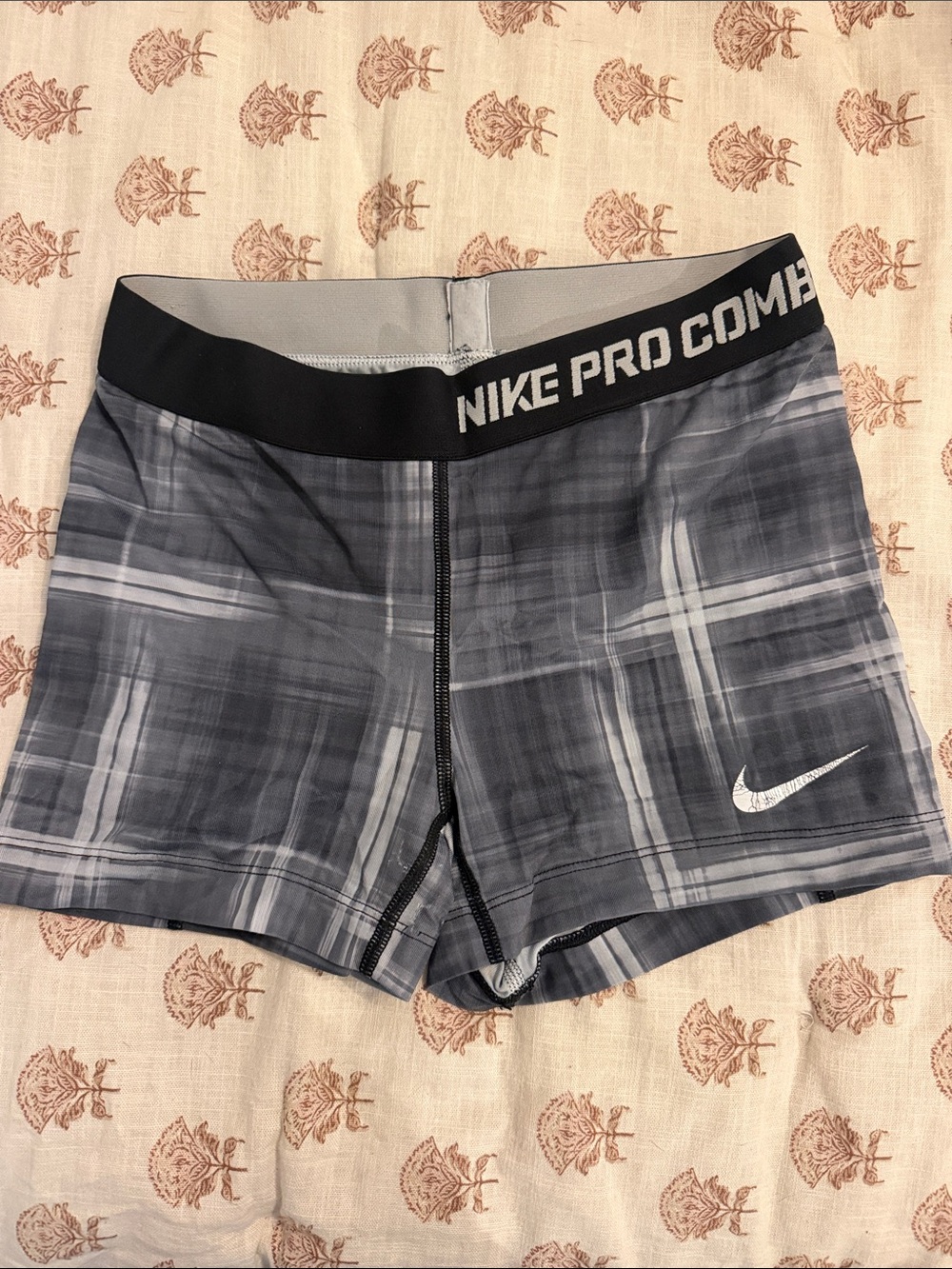 Nike Pro Combat Women's Gray Plaid Bike Shorts